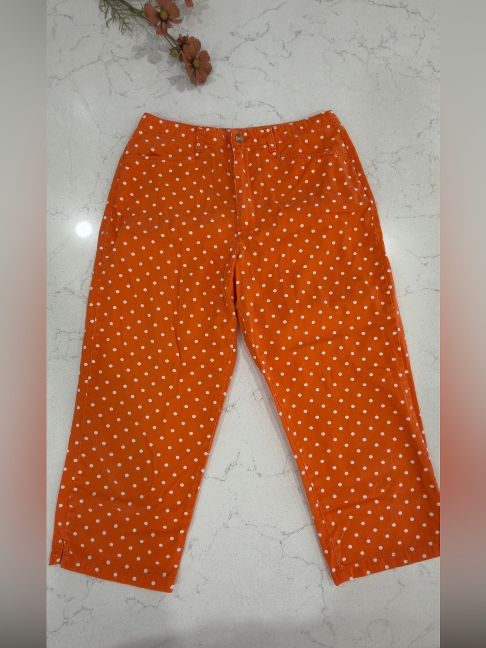 Mountain Lake Bright Orange Polka Capri Pants